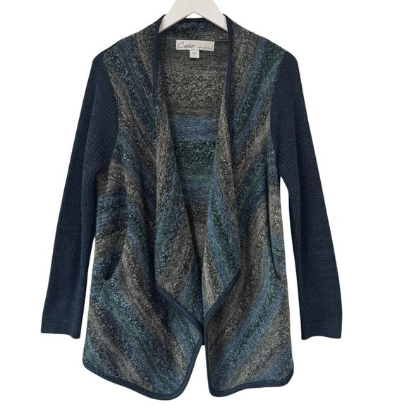 Curio New York Wool Blend Boucle Textured Longline Cardigan Sweater Blue Large - Picture 1 of 11